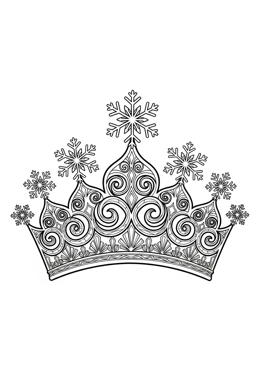Kroon Kleurplaat 9 winterse kroon met sneeuwvlokken kleurplaat