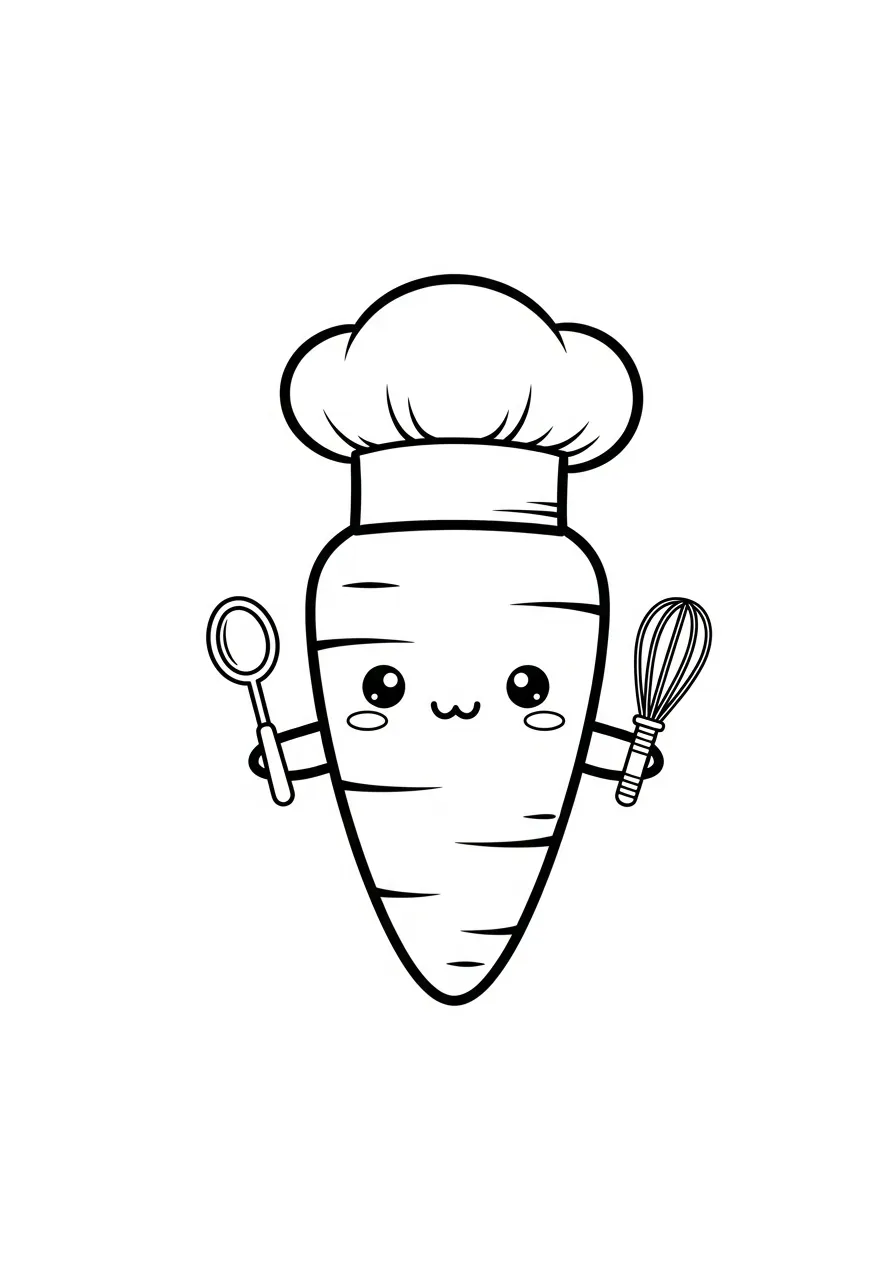 wortel chef met keukengerei kleurplaat