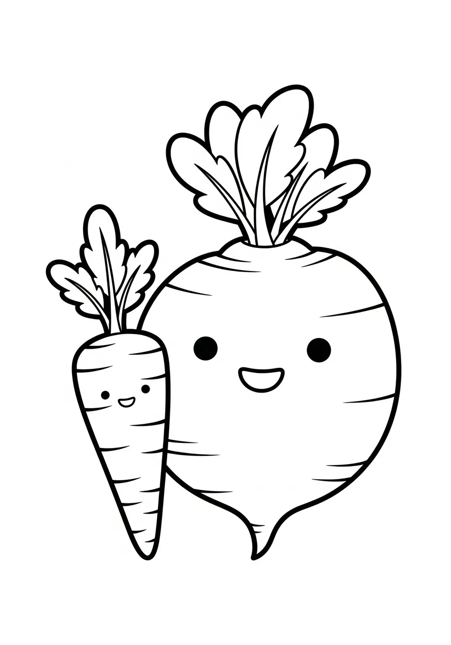 wortel en dikke ronde knol kleurplaat