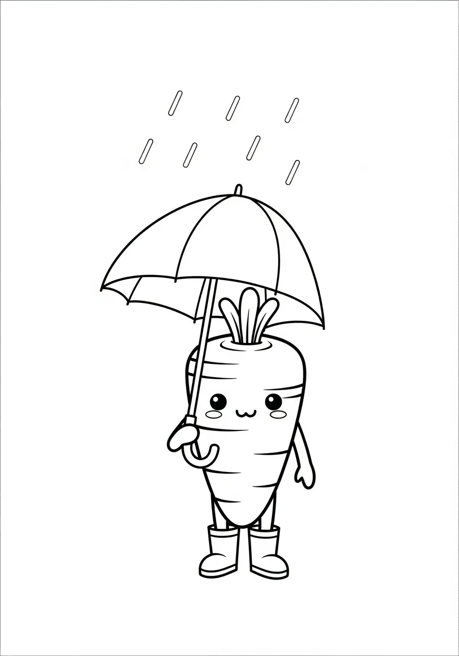 wortel in de regen met paraplu kleurplaat