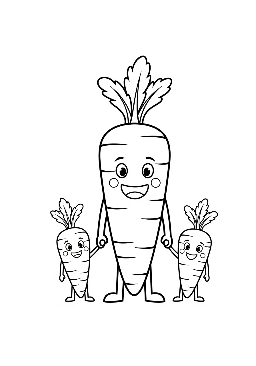 wortel papa met twee kinderen kleurplaat