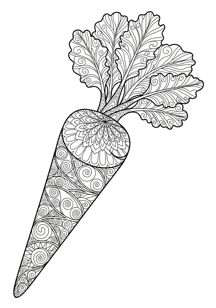 zentangle spiraal wortel met loof kleurplaat