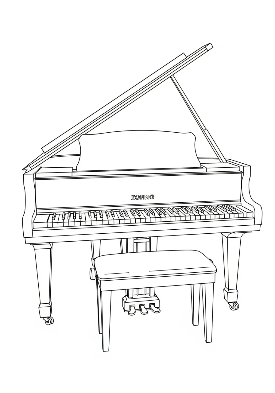 Piano Kleurplaat 30 zittende pianist bij vleugel kleurplaat