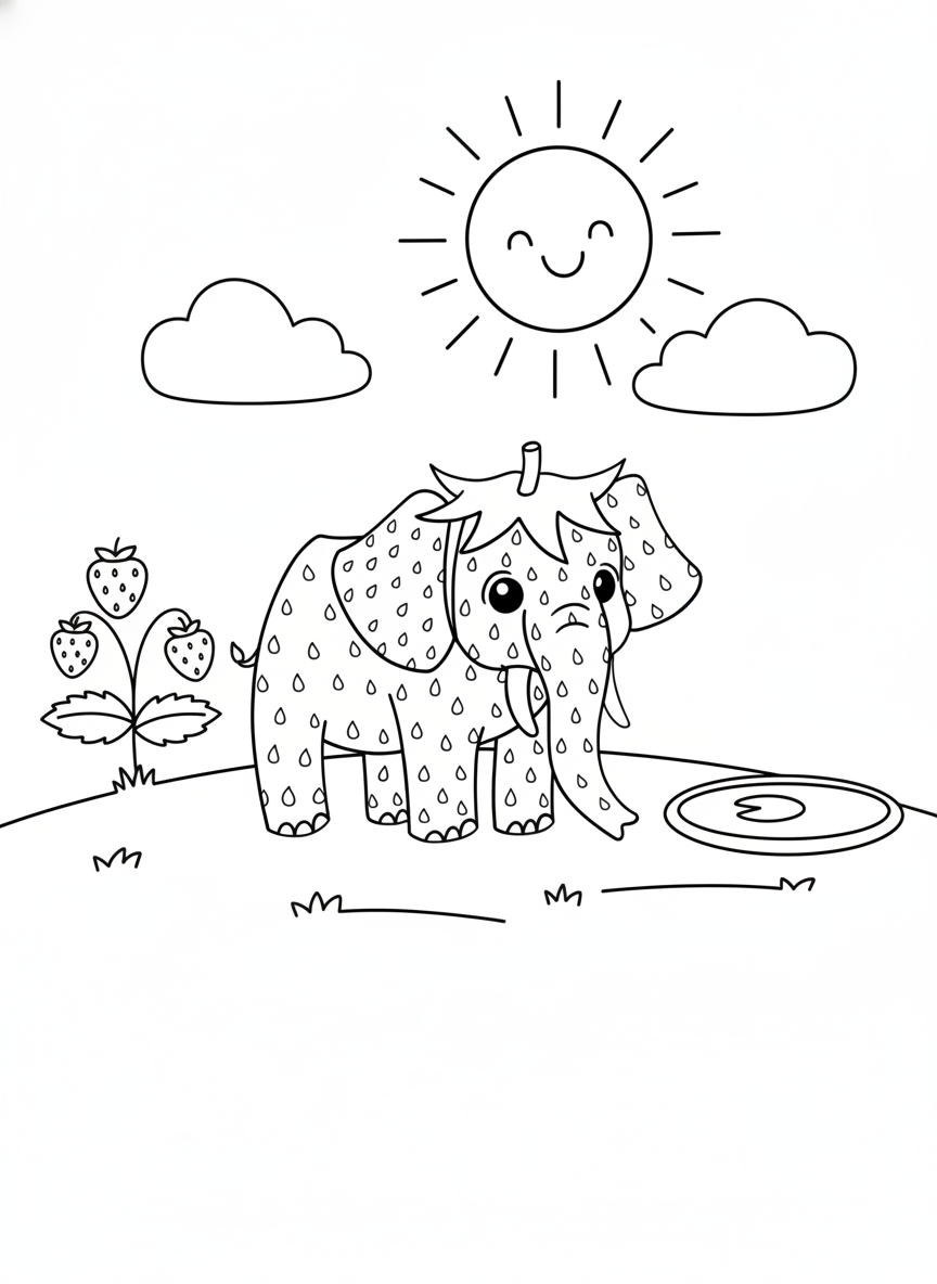 Strawberry Elephant Kleurplaat 12 zonneschijn strawberry elephant op de weide kleurplaat