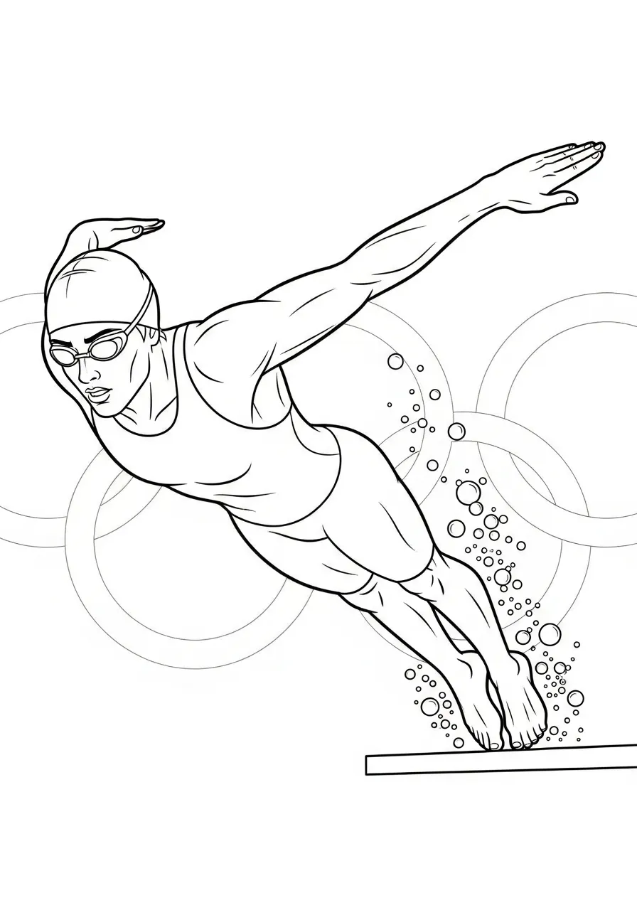 Kleurplaat Olympische Spelen 42 zwemmer duikstart kleurplaat