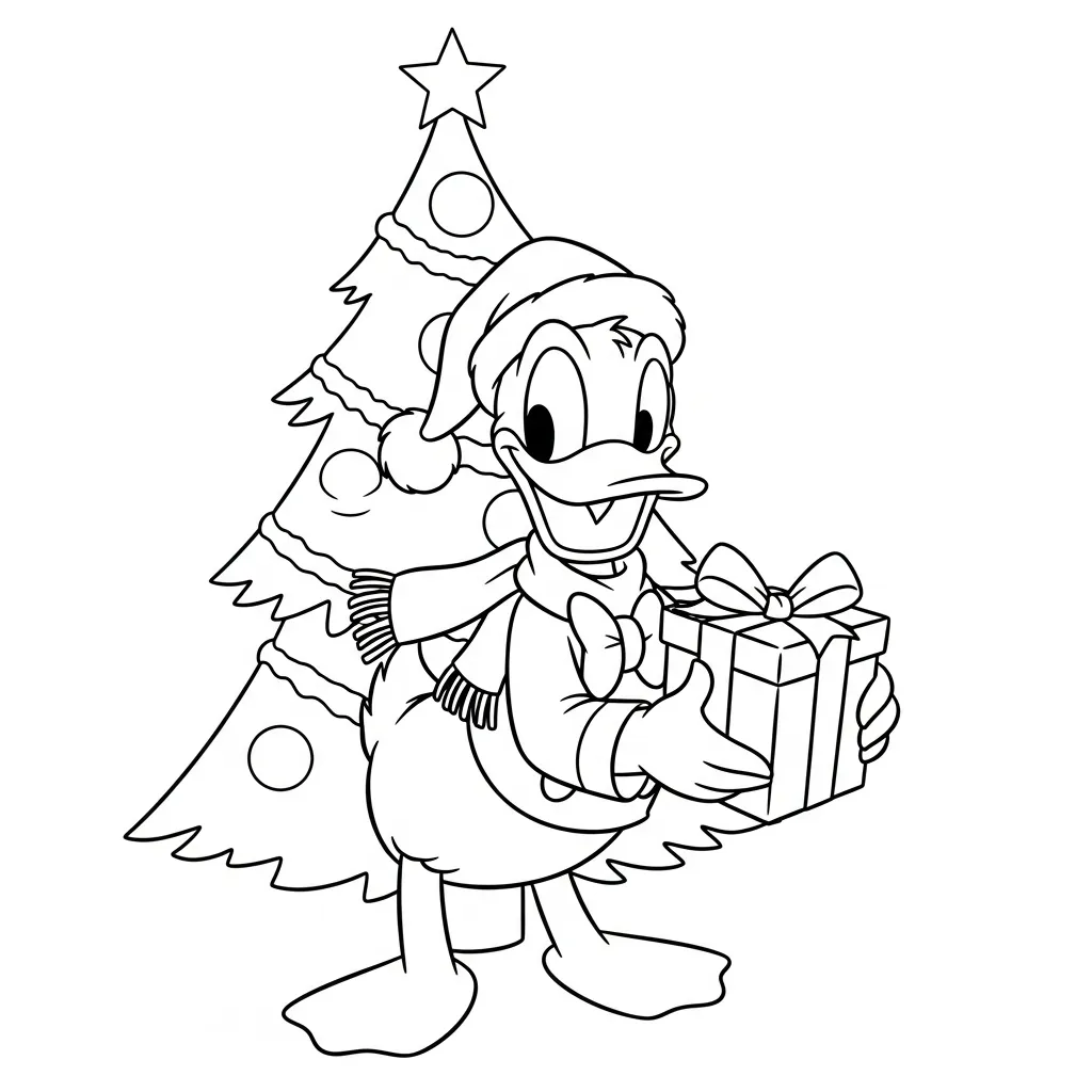 Kerst Donald Duck Kleurplaat