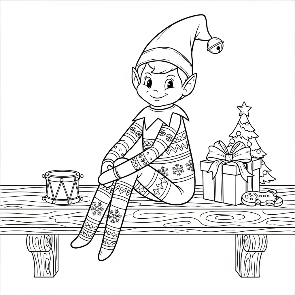 Kleurplaat Elf on the Shelf 1