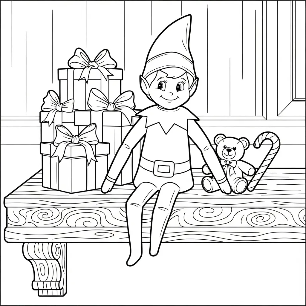 Kleurplaat Elf on the Shelf 2