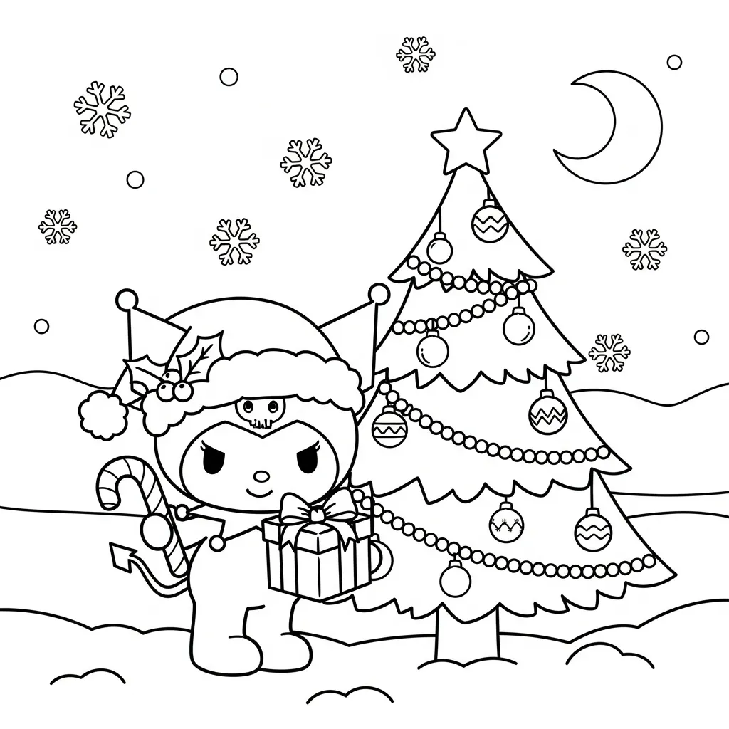 Kleurplaat Kerstmis Kuromi 1