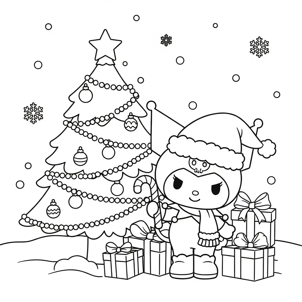 Kleurplaat Kerstmis Kuromi 2