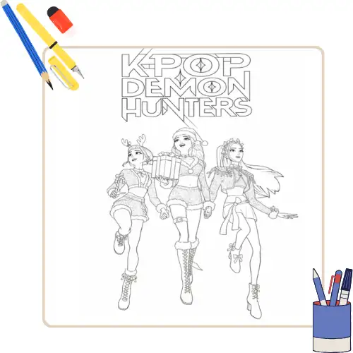Kleurplaat Kpop Demon Hunters Kerst thumbnail
