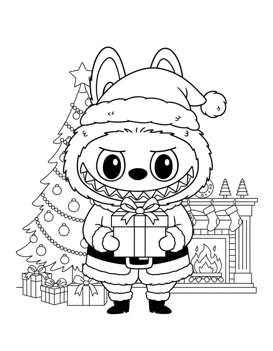 Labubu Kerst kleurplaat 8