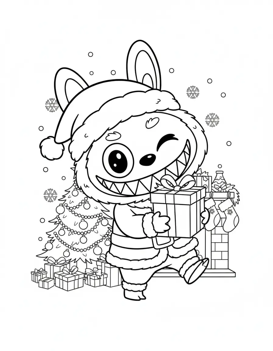 Labubu Kerst kleurplaat 9