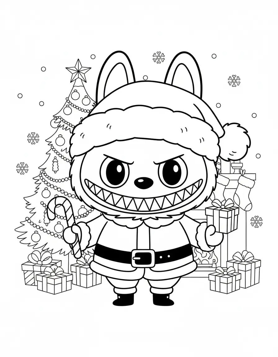 Labubu Kerst kleurplaat 10