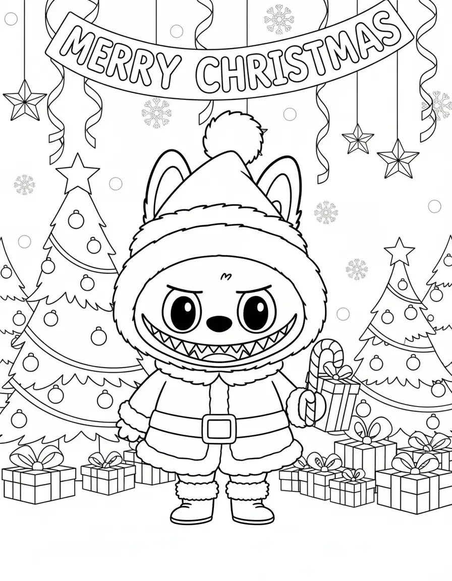 Labubu Kerst kleurplaat 11