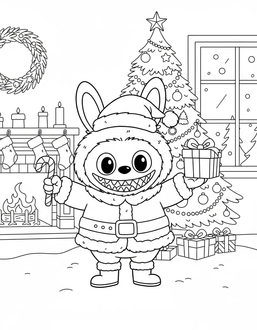 Labubu Kerst kleurplaat 12