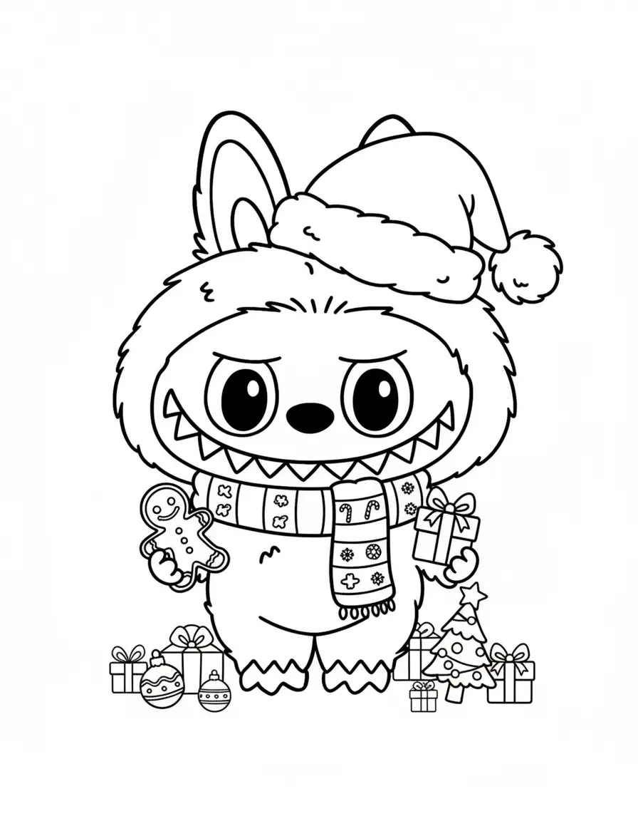 Labubu Kerst kleurplaat 14