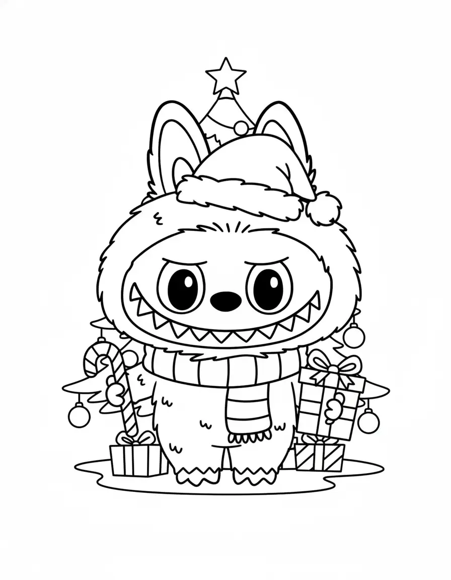 Labubu Kerst kleurplaat 1