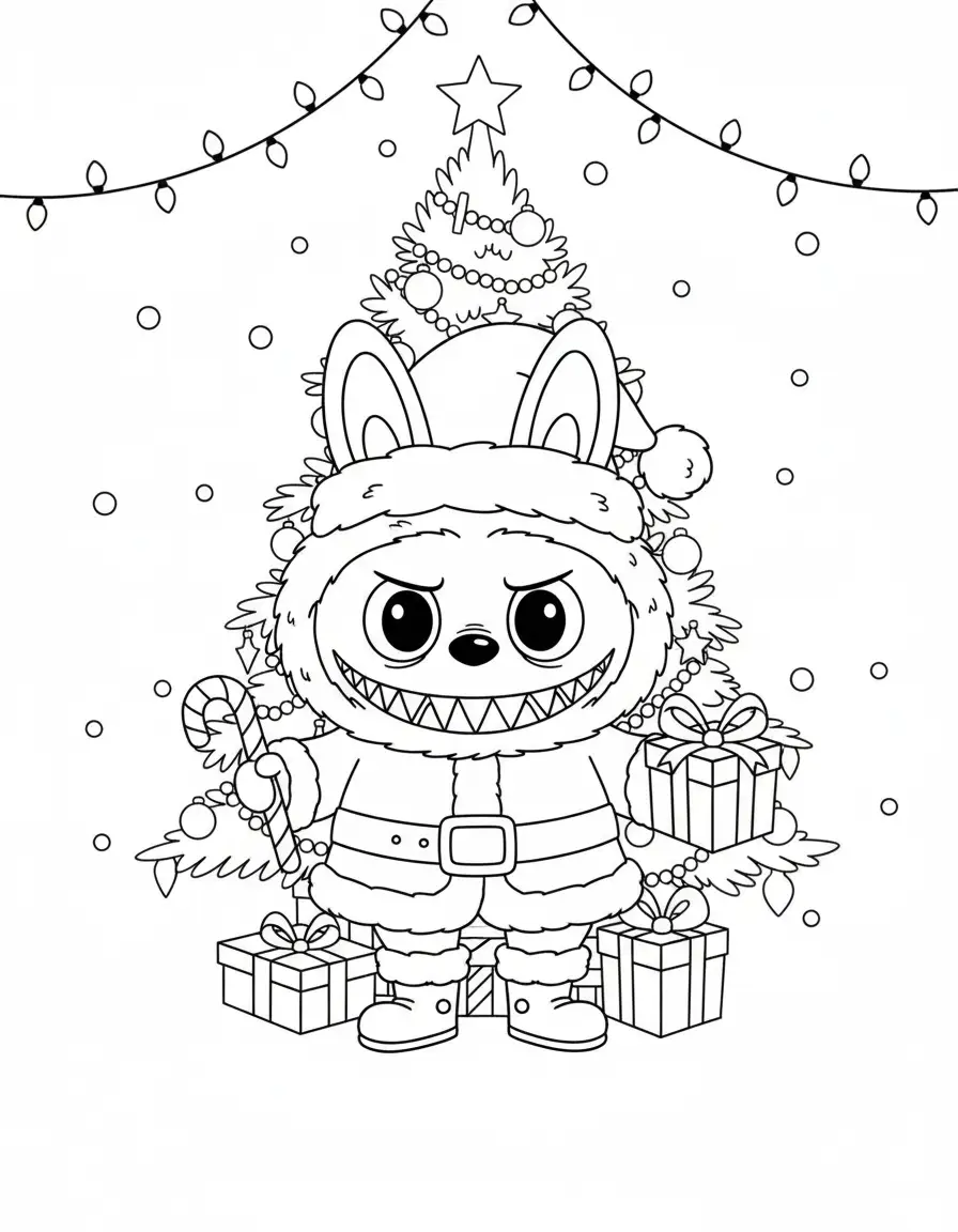 Labubu Kerst kleurplaat 4