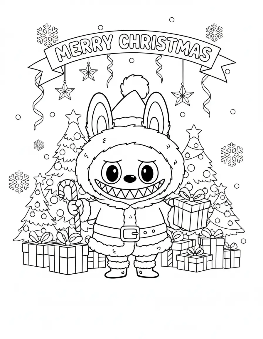 Labubu Kerst kleurplaat 5