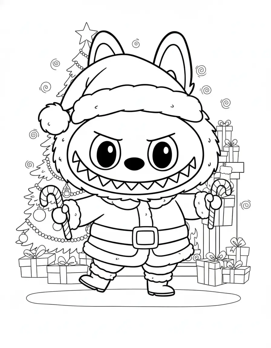 Labubu Kerst kleurplaat 6