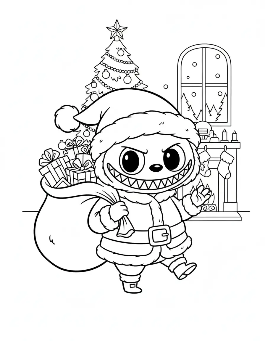 Labubu Kerst kleurplaat 7