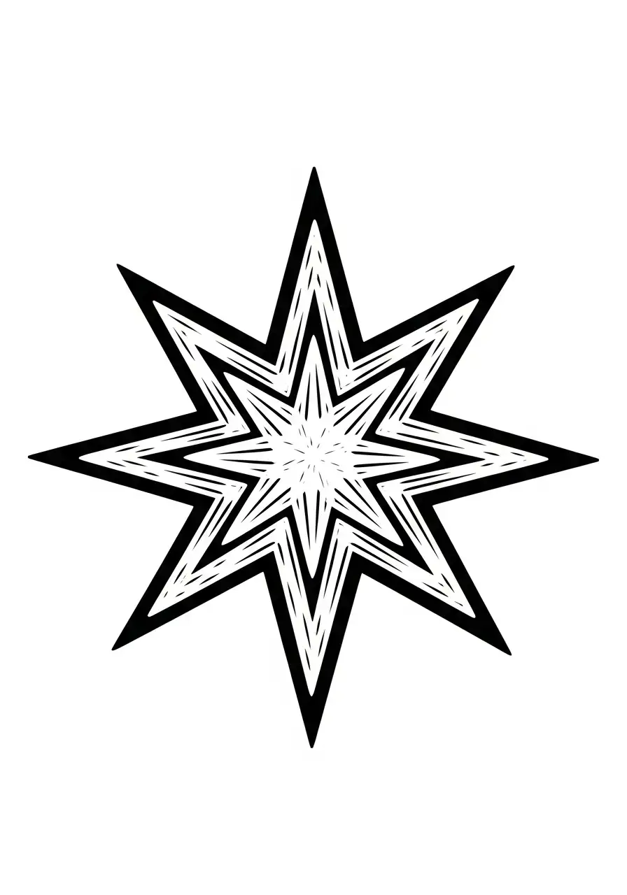 Kerstster Kleurplaat 39 abstracte achtpuntige burst kleurplaat