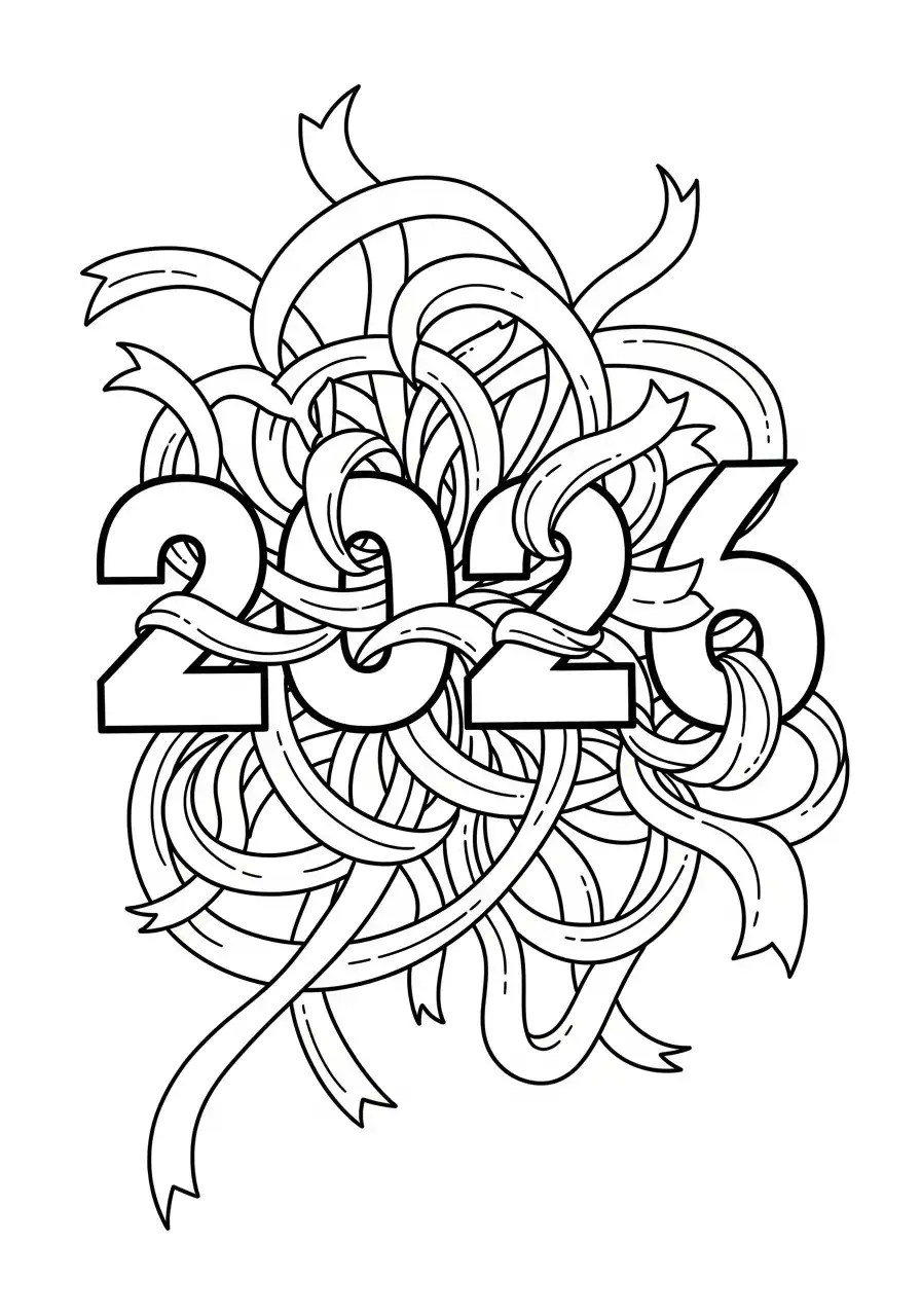 abstracte linten rond 2026 kleurplaat