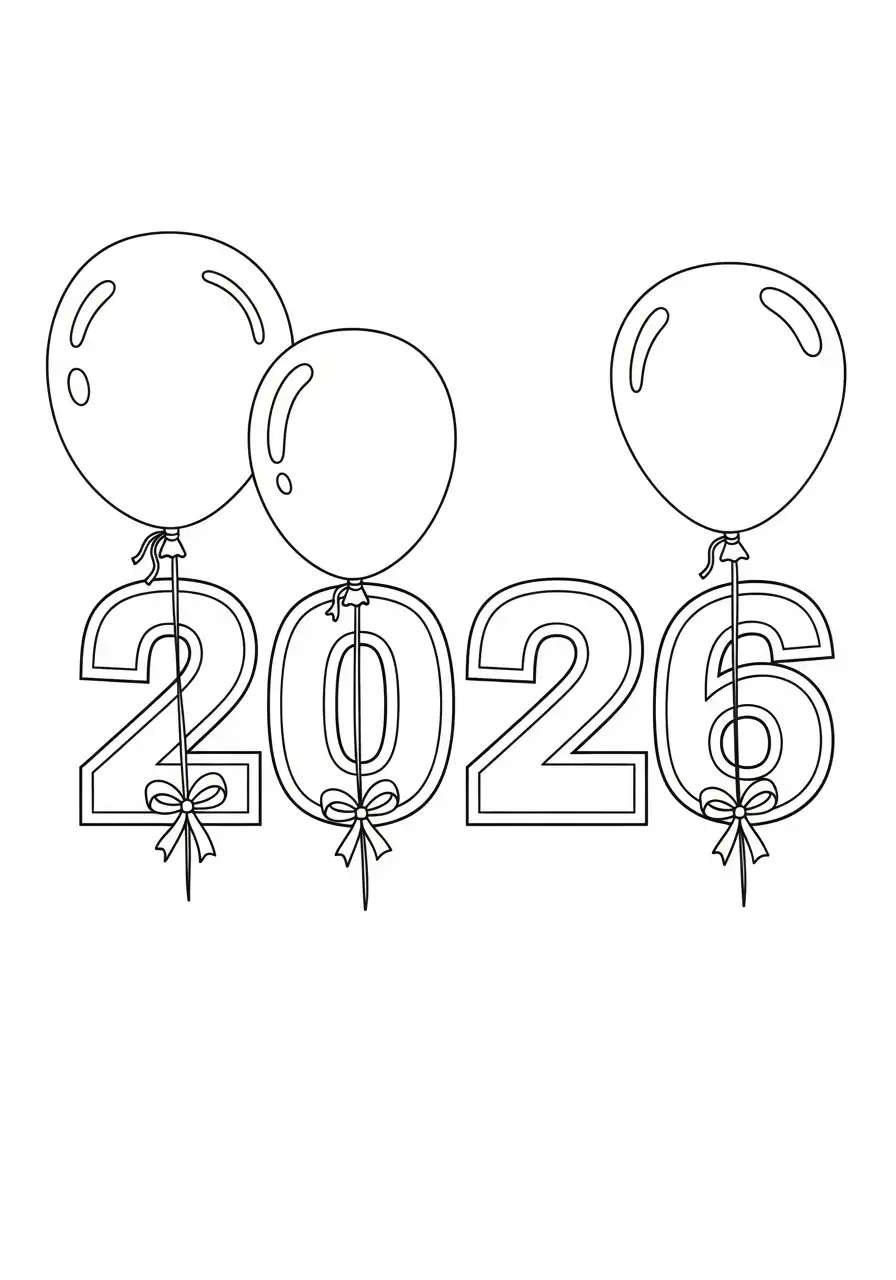 ballonnen met 2026 kleurplaat