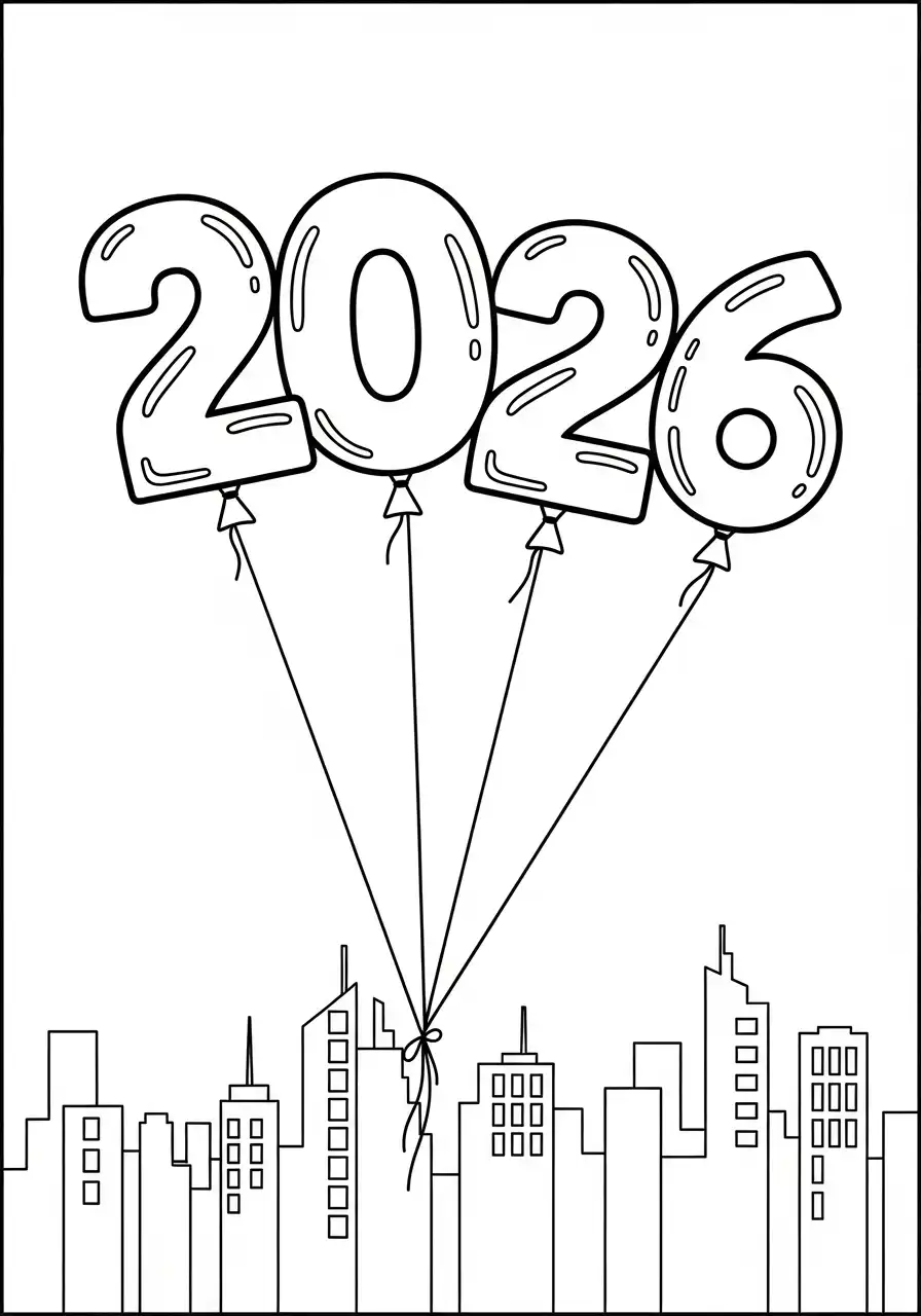 ballonnen stadsgezicht 2026 kleurplaat