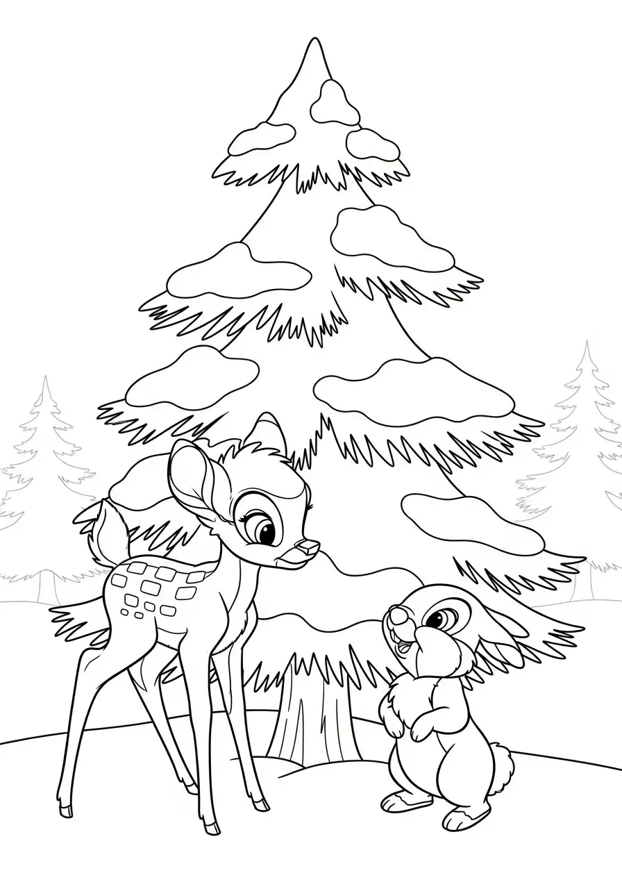 bambi en stampertje in de sneeuw kleurplaat