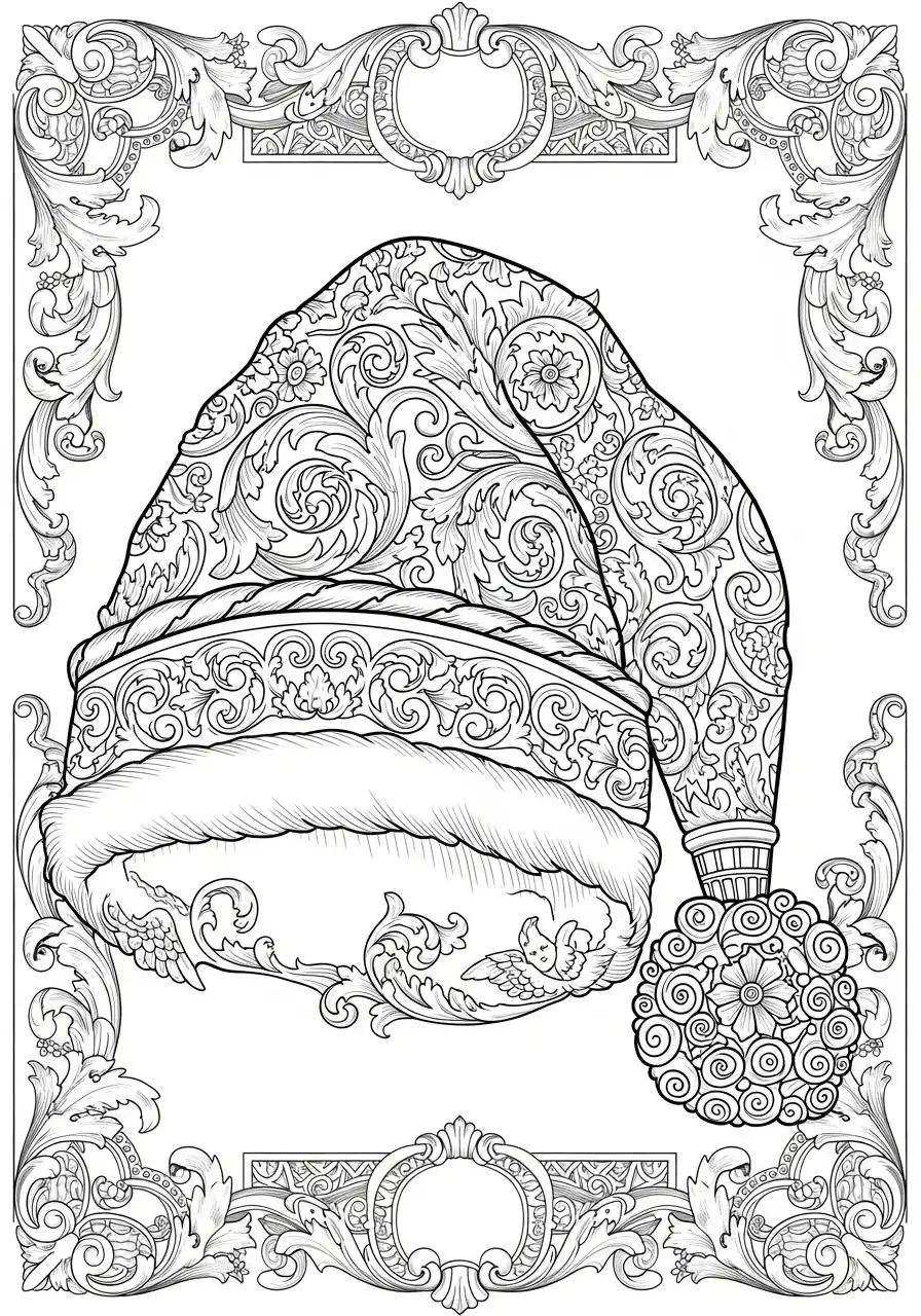 baroque kerstmuts met ornament kleurplaat