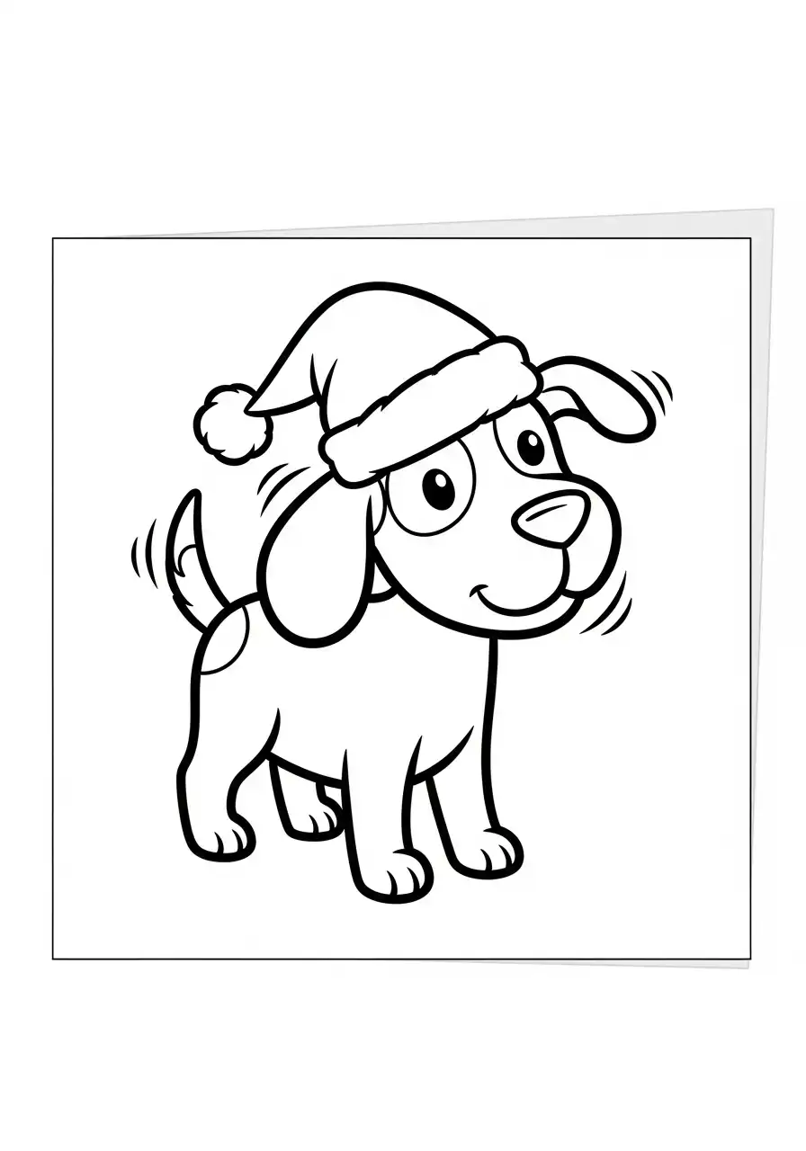 blije puppy met kerstmuts op wenskaart