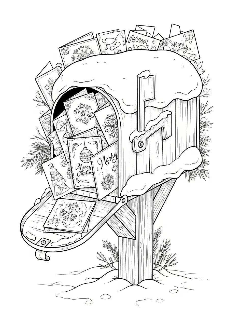 brievenbus vol kerstkaarten kleurplaat