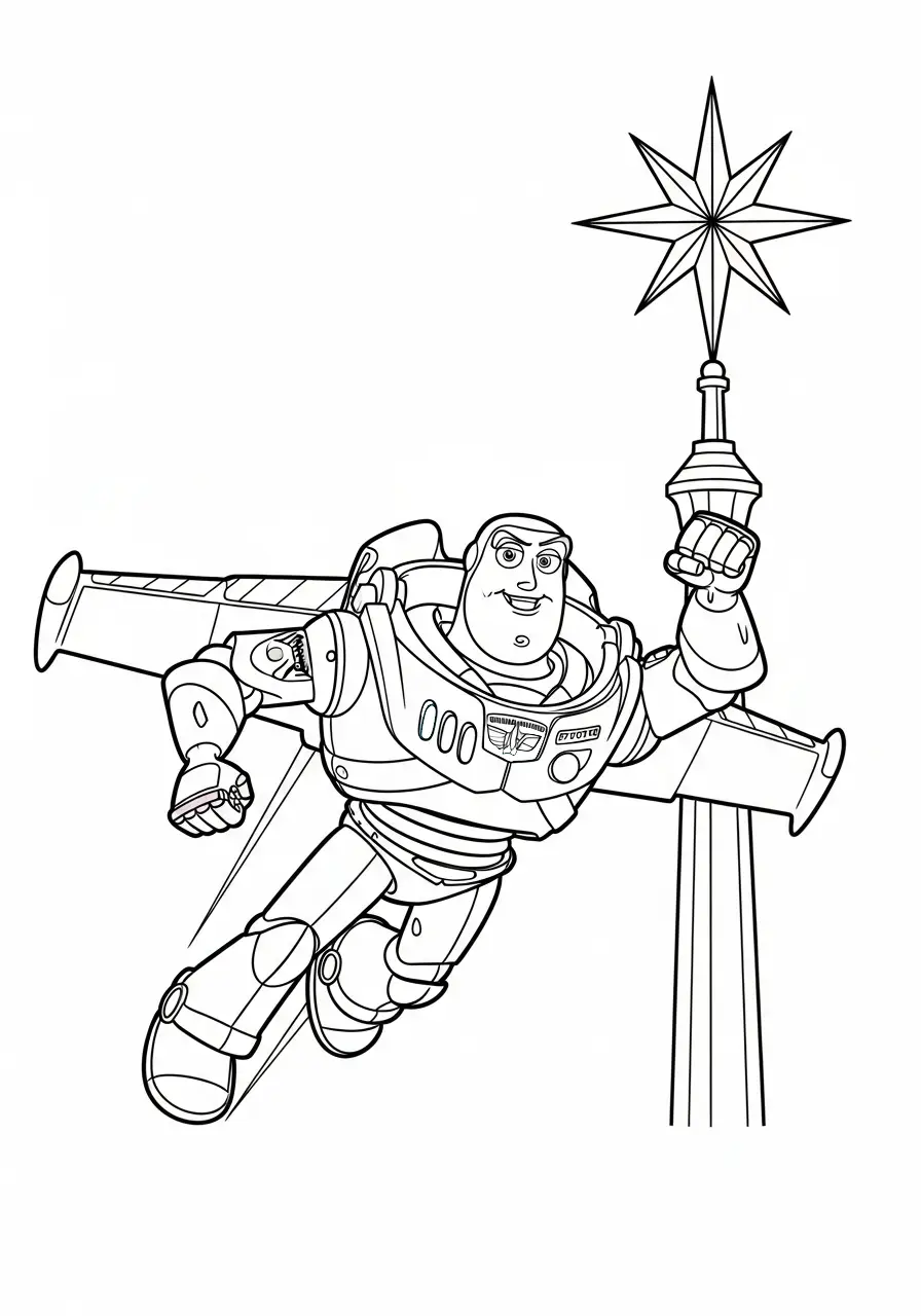 buzz lightyear met de kerstster kleurplaat