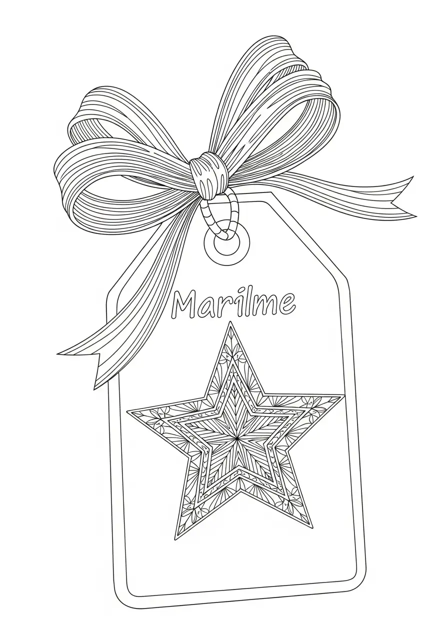 Kerstster Kleurplaat 37 cadeau label met gedetailleerde ster kleurplaat