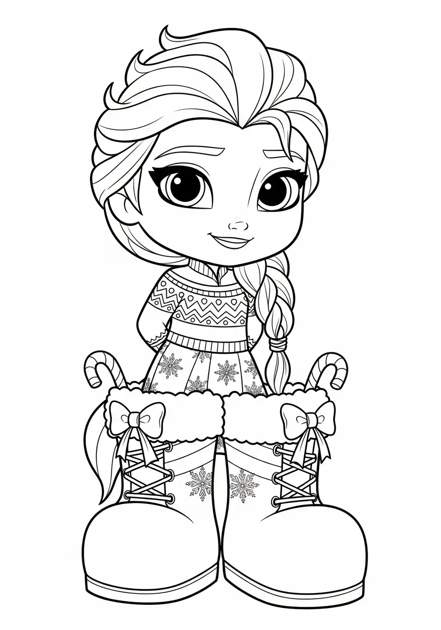 Elsa Kerst Kleurplaat 8 chibi elsa in te grote kerstlaarzen kleurplaat