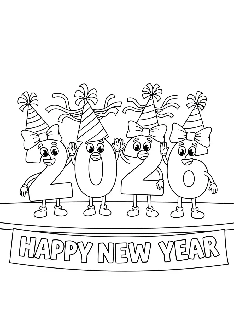 cijfer poppetjes 2026 kleurplaat