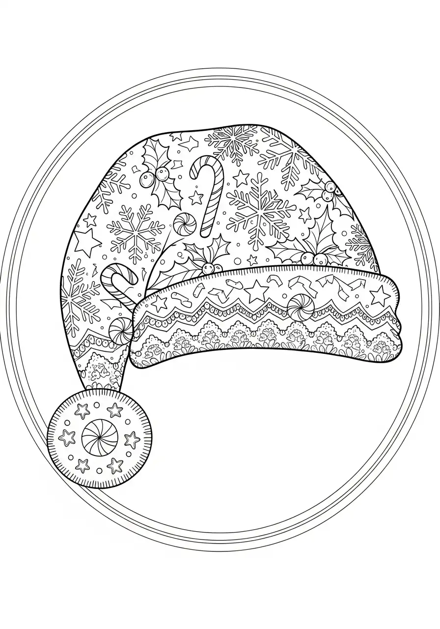 cirkel mandala kerstmuts kleurplaat