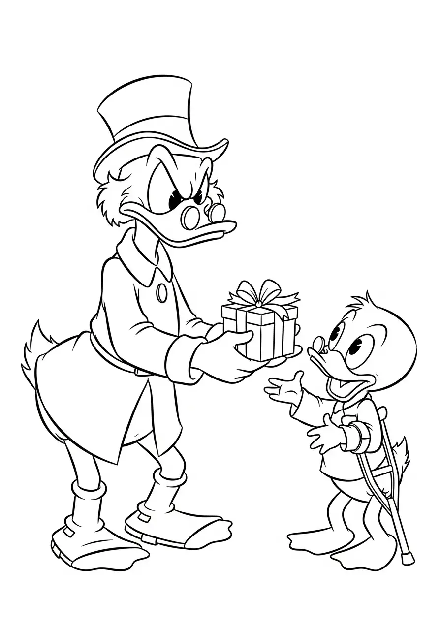 dagobert duck geeft cadeau kleurplaat