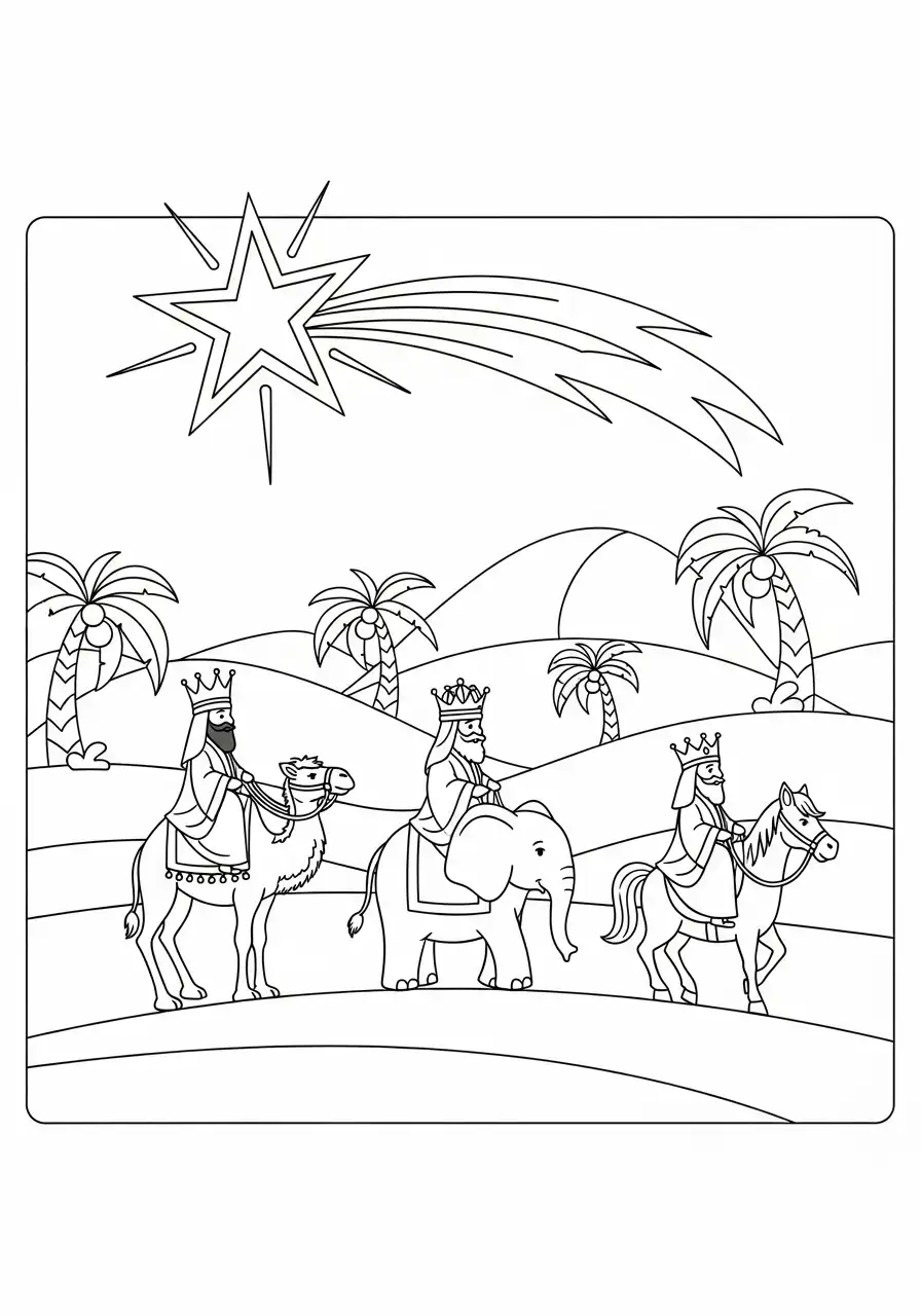 de drie koningen op weg door de woestijn