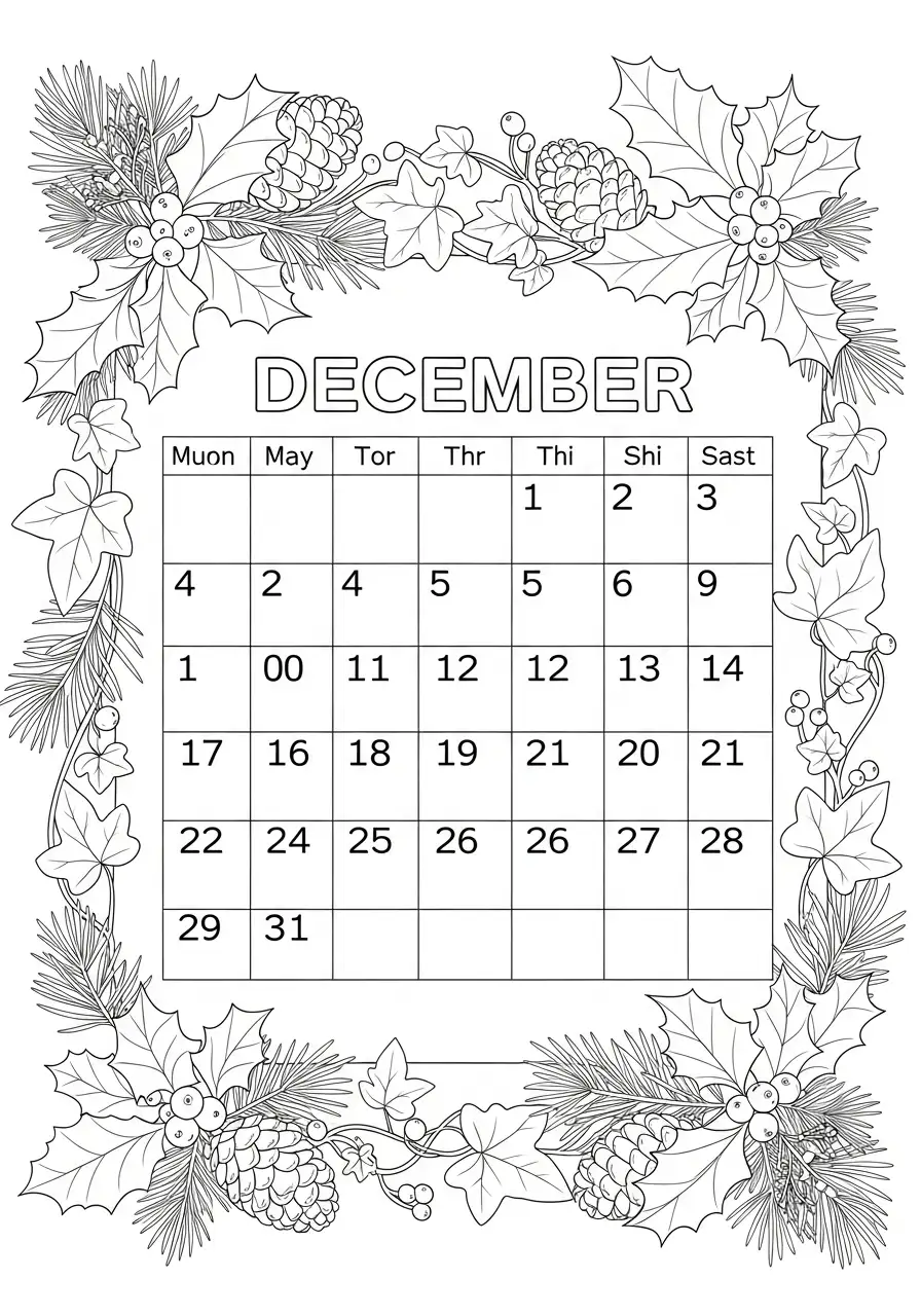 december kalender lijst kleurplaat