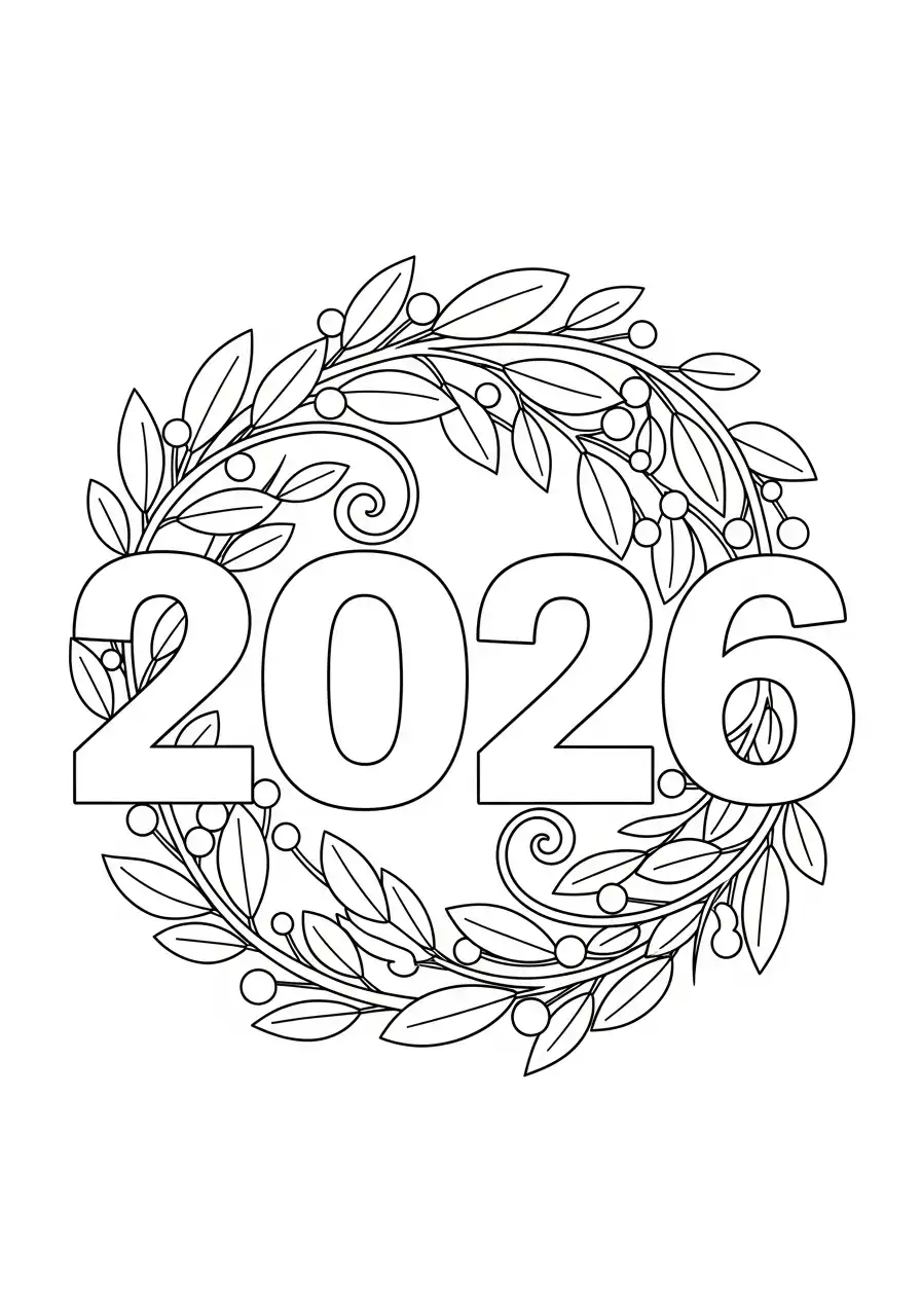 decoratieve krans 2026 kleurplaat