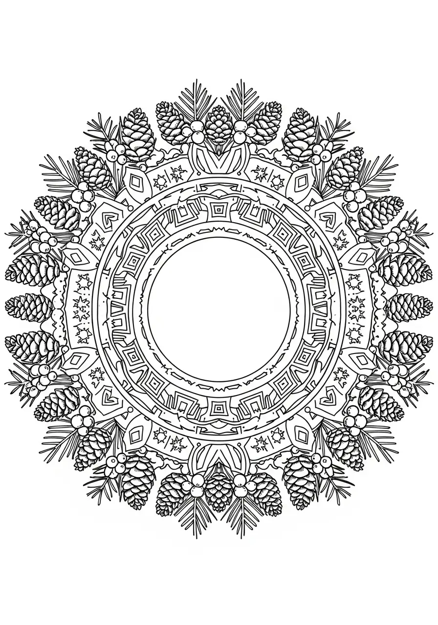 dennenappels en hulstbessen kleurplaat