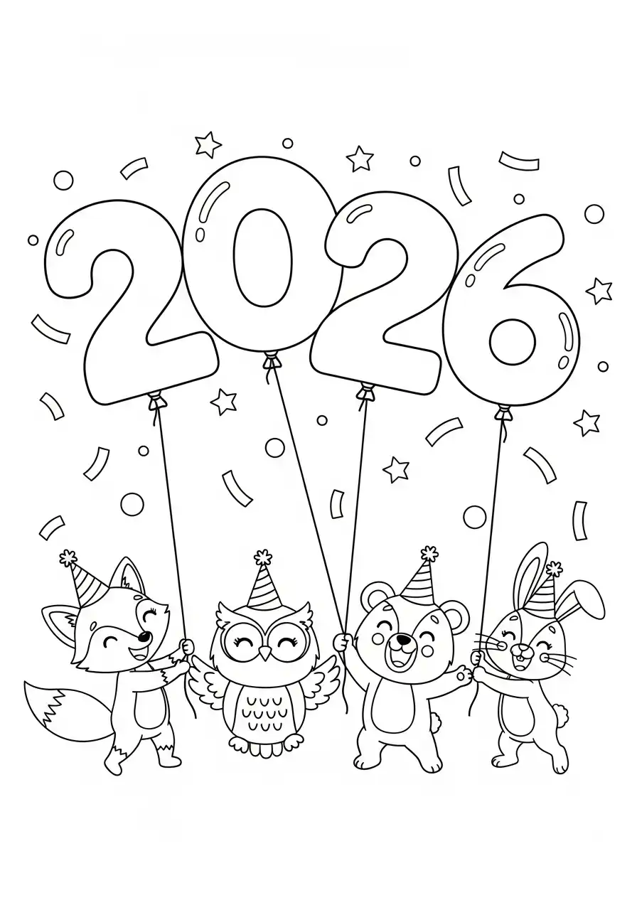 dieren feest ballonnen 2026 kleurplaat