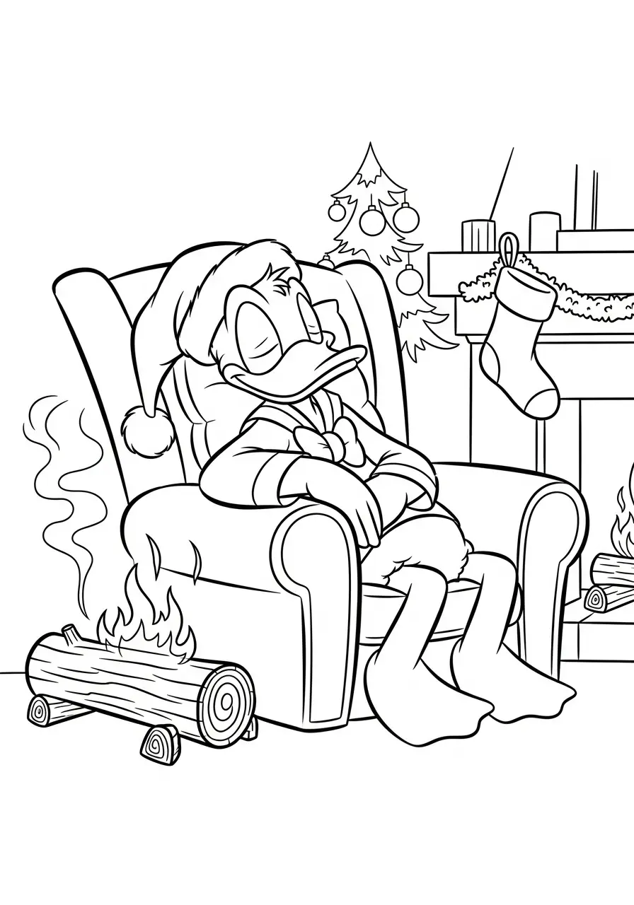 donald duck bij haardvuur kleurplaat