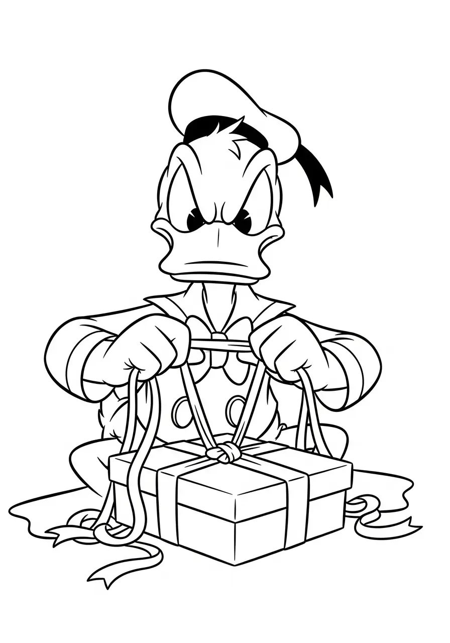 donald duck boos pakje inpakken kleurplaat