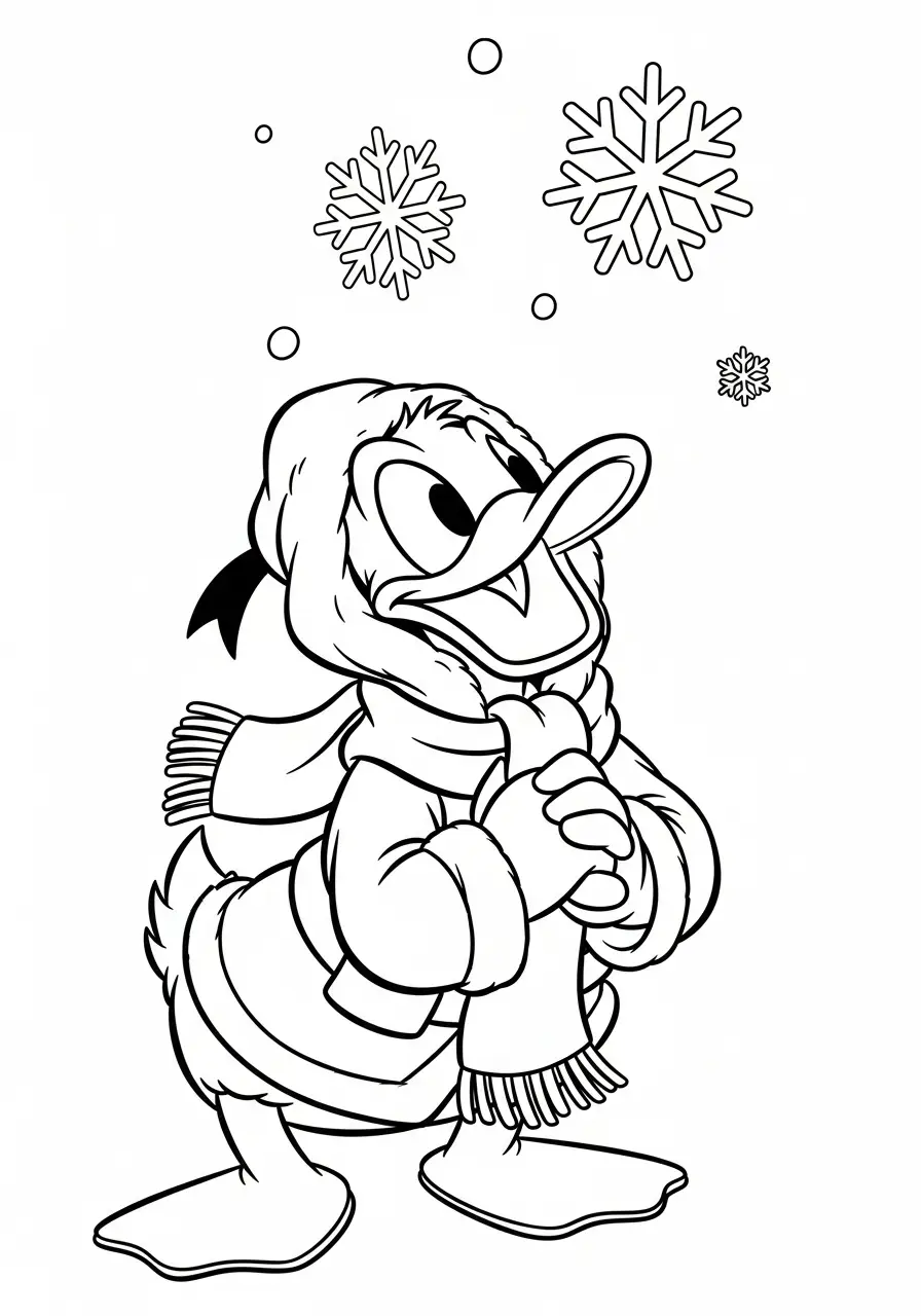 donald duck in de sneeuw kleurplaat
