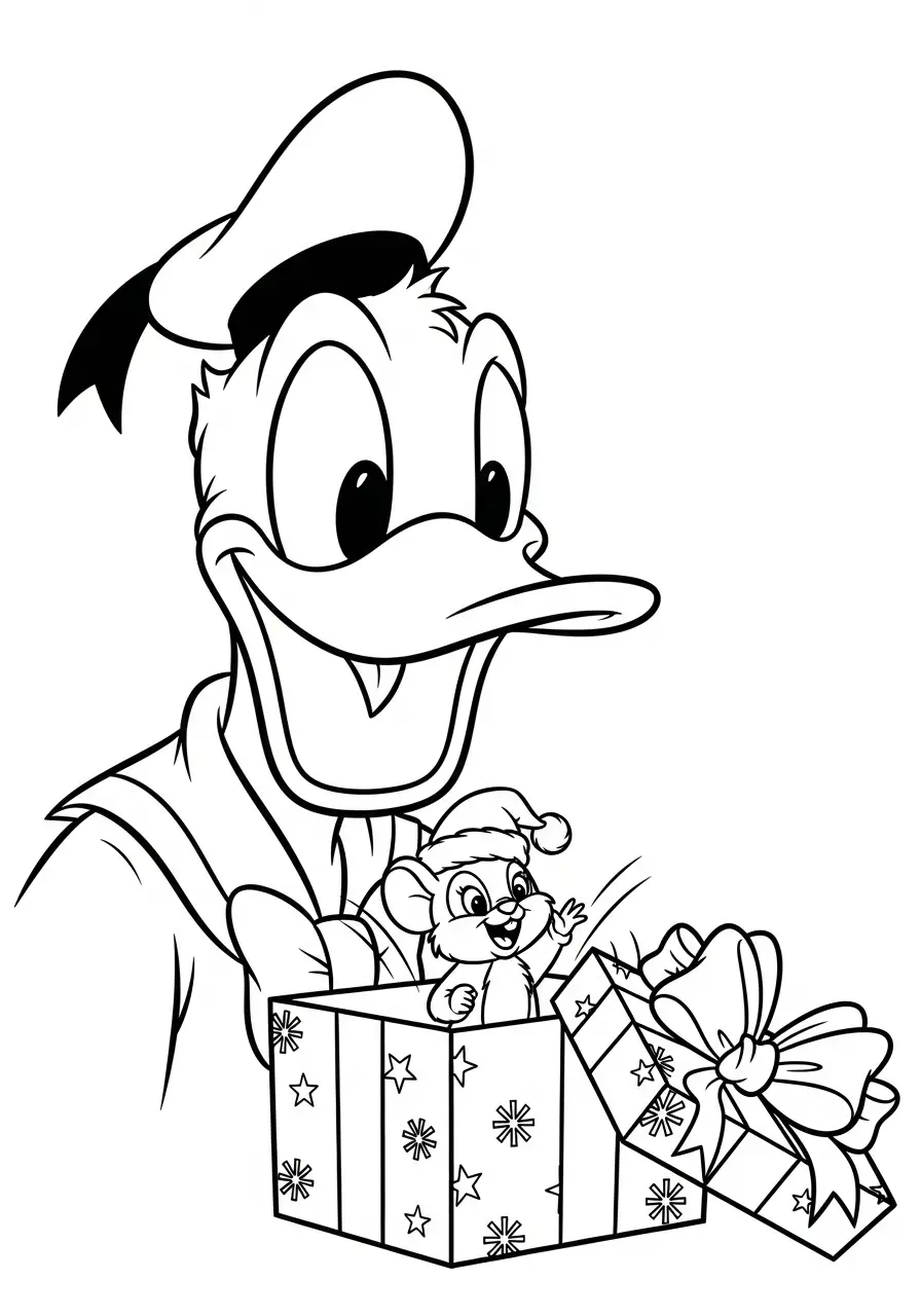 donald duck krijgt een muis als kerstcadeau kleurplaat