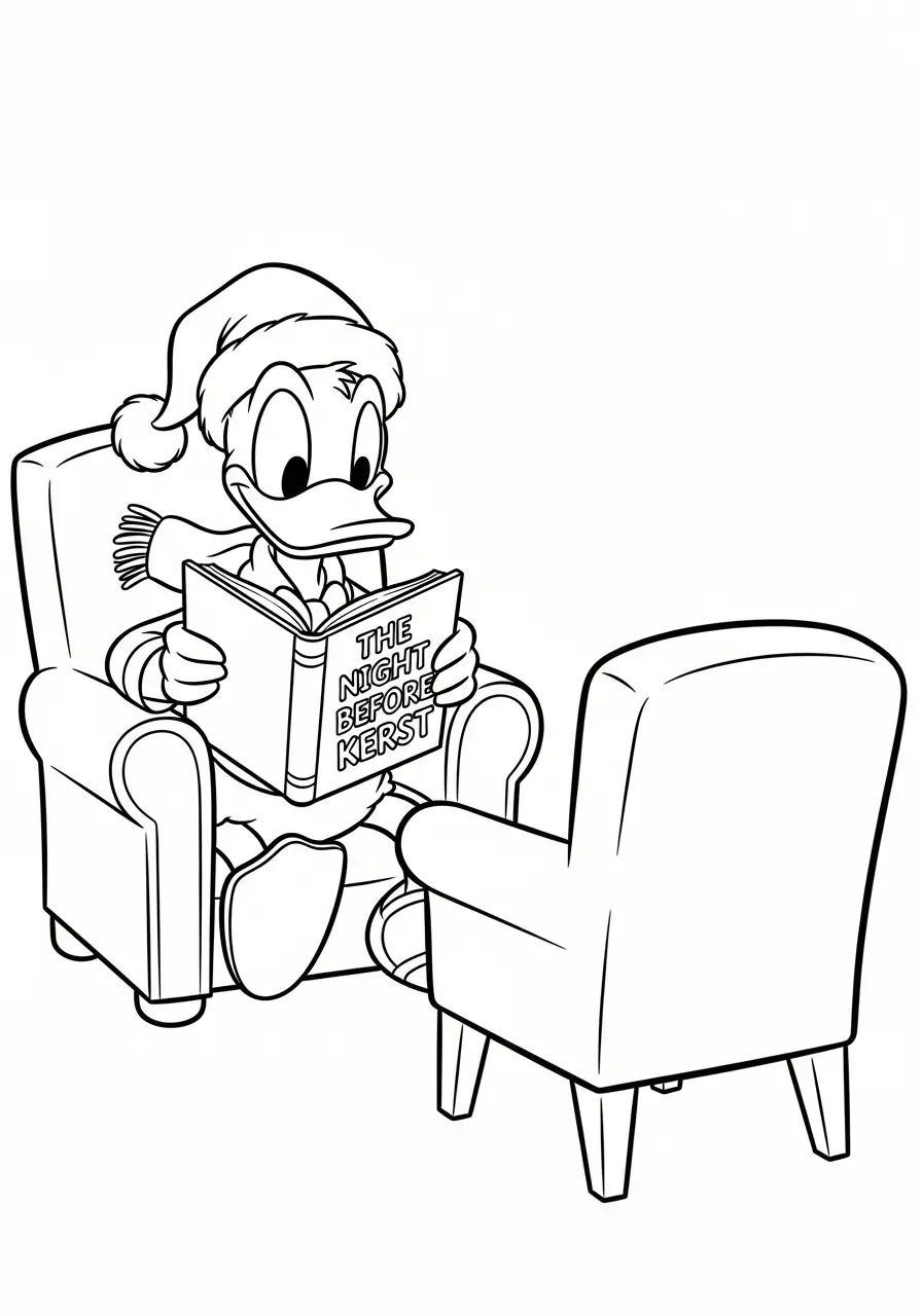 donald duck leest kerstverhaal kleurplaat